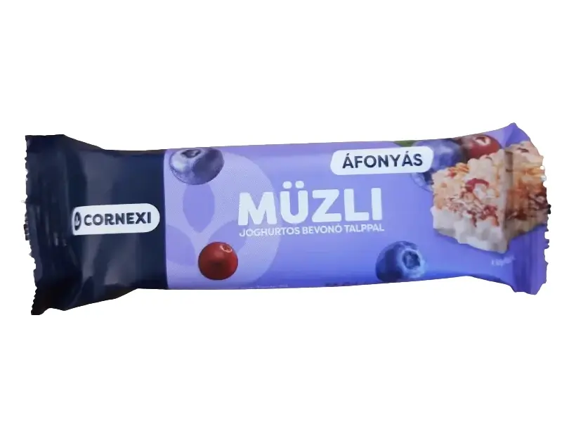Cornexi müzli szelet áfonyás, joghurtos bevonótalppal 25 g Cornexi müzli szelet áfonyás, joghurtos bevonótalppal 25 g