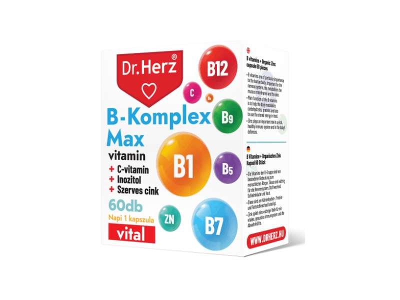 Dr. Herz B-Komplex Max+C-vitamin+Inozitol+Szerves Cink 60db kapszula Dr. Herz B-Komplex Max+C-vitamin+Inozitol+Szerves Cink 60db kapszula