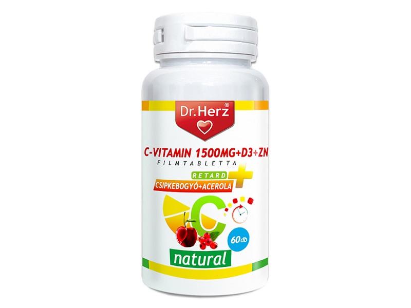 Dr. Herz C-vitamin 1500mg+D3+Zn csipkebogyóval acerolával 60db Dr. Herz C-vitamin 1500mg+D3+Zn csipkebogyóval acerolával 60db