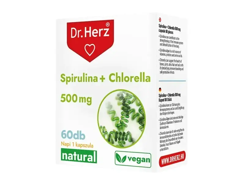 Dr. Herz Spirulina + Chlorella Kapszula 500 mg 60 db Dr. Herz Spirulina + Chlorella Kapszula 500 mg 60 db