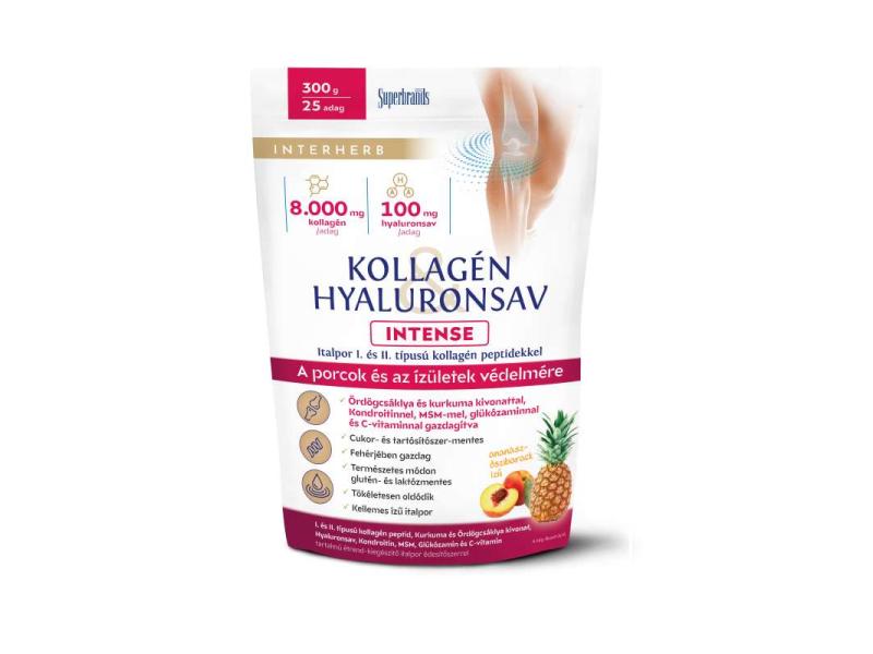 Interherb Kollagén & Hyaluronsav Porcépítő Ananász-őszibarack ízű italpor Intense 300 g Interherb Kollagén & Hyaluronsav Porcépítő Ananász-őszibarack ízű italpor Intense 300 g
