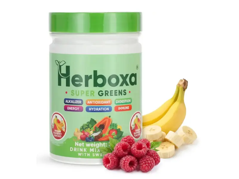 Herboxa Super Greens banán-málna 300g Herboxa Super Greens banán-málna 300g
